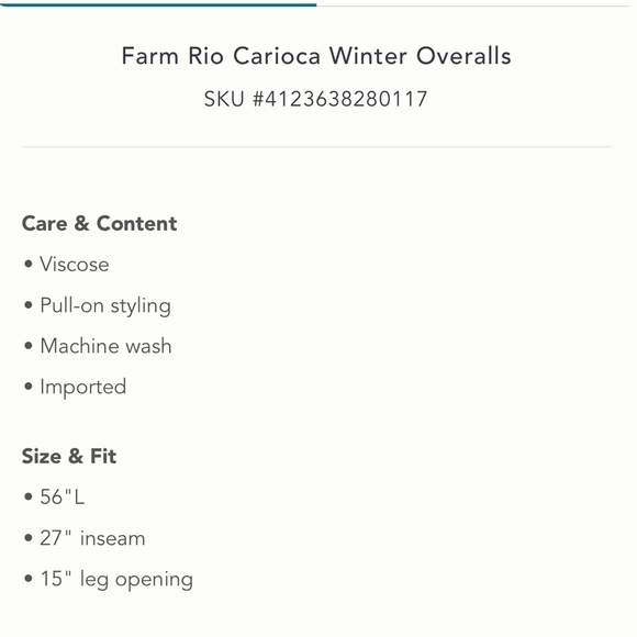 Farm Rio NWT Carioca “Winter” Overalls; Sz Med; top rated & sold out @anthro - Picture 8 of 11